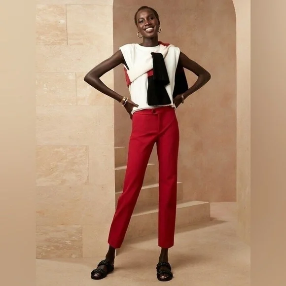 Banana Republic high rise red SLIM SCULPTWEAVE PANT size 4